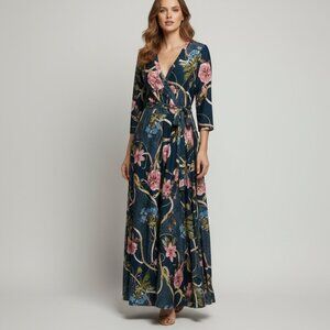 Mlle Gabrielle Floral Maxi Wrap Dress Size 2X Flowy V-Neck Vacation Date Night